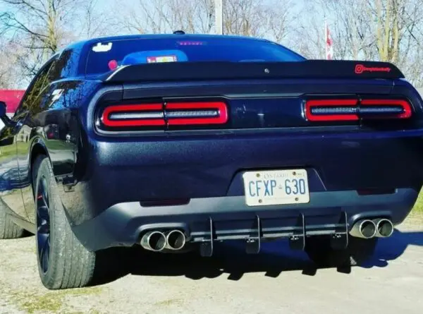 thumbnail image 2 of AMPP Gloss Black Rear Bumper Diffuser With LED For 2015-2023 Dodge Challenger – 3-Piece Kit, Direct Replacement 2 of 6
